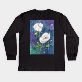 White Poppies in an Evening Garden Kids Long Sleeve T-Shirt